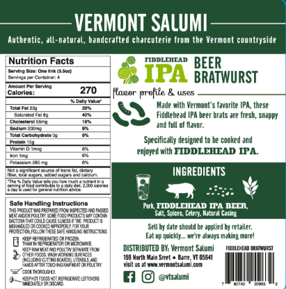 Fiddlehead IPA Bratwurst — Vermont Salumi